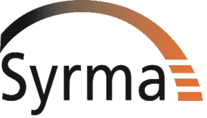Logo Syrma, écriture noire sur fond blanc