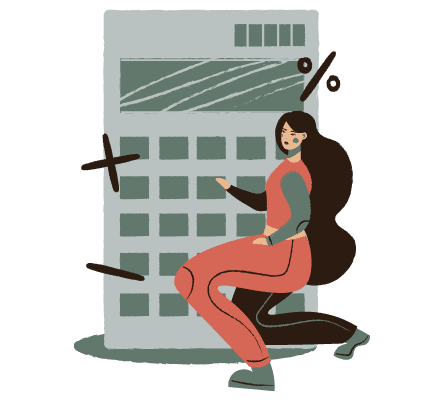 dessin d'une femme faisant des calculs à la calculatrice